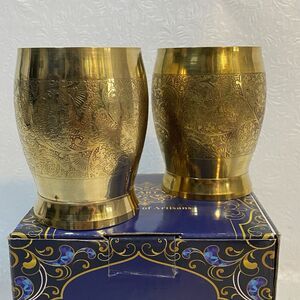 2 Indian Art Villa Decorative Brass Cups